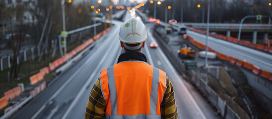 Site inspector checking the construction of roads and bridges