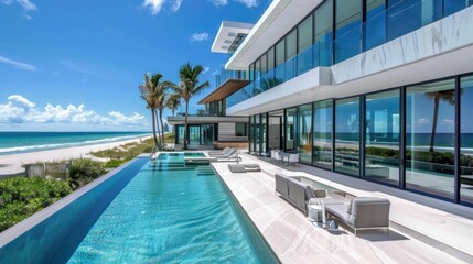 Fototapeta premium Modern Beachfront Mansion with Infinity Pool