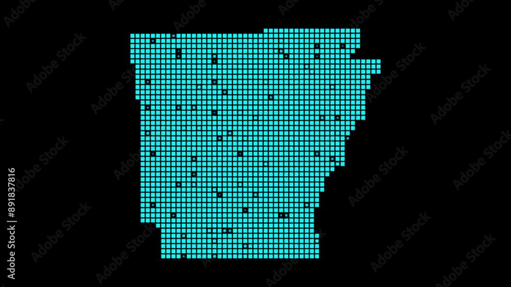 Poster arkansas digital map. map of arkansas in dotted style. shape of the us state filled with rectangles.