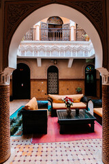 inside a riad courtyard in marrakech, morocco