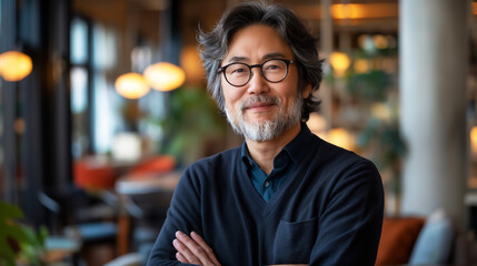 Obraz premium Middle age Asian man, professional and confident, copy space