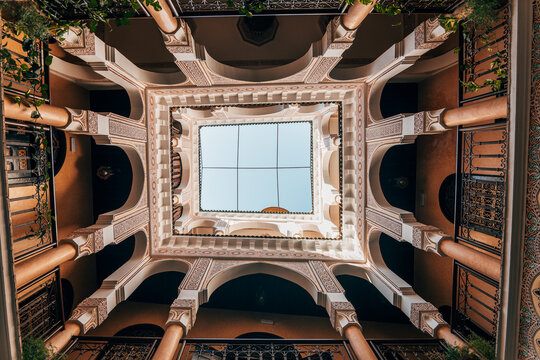 inside a riad courtyard in marrakech, morocco