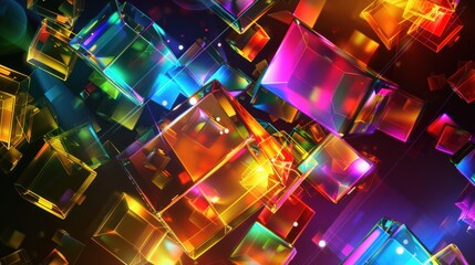 Abstract 3D Colorful Cubes with Neon Glow