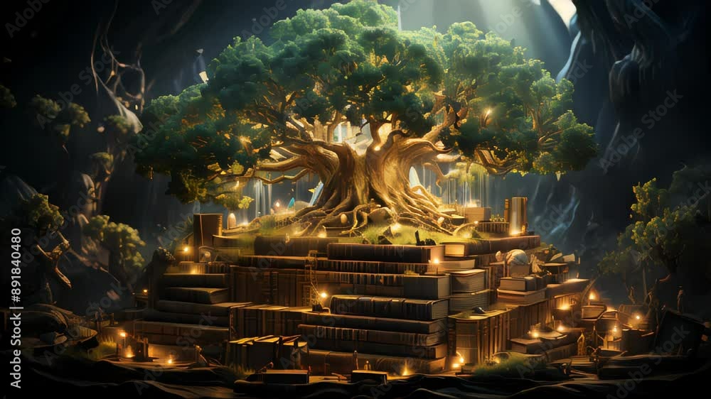 Poster green natural eco-friendly tree and computer technology on an abstract high-tech futuristic backgrou