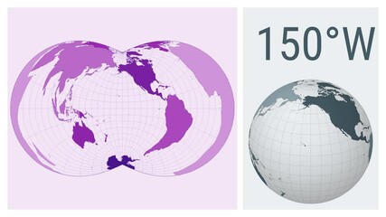 World Map Animation. Rectangular (War Office) polyconic projection. Colored continents style. Animated world map in Rectangular Polyconic projection.