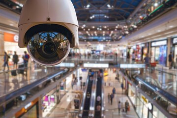 Cutting-edge security camera surveillance ensuring safety inside a bustling mall