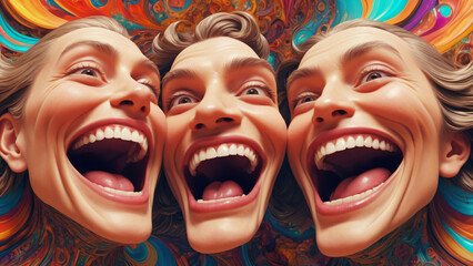 Abstract 3 Laughing faces HAHAHA. AI generative.