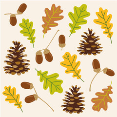 Oak leaves and pinecones