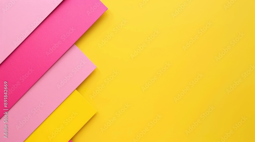 Aufkleber beautiful pink stationary set on yellow background with space for text high quality image