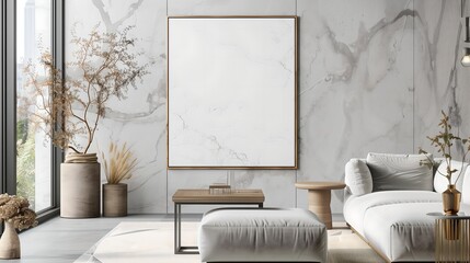 Minimalist Living Room with Marble Wall and Simple Decor
