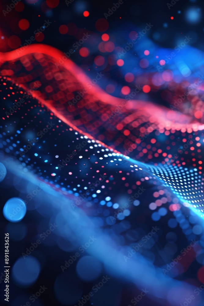 Poster abstract digital wave background with glowing particles. big data, network visualization, blockchain