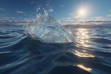 A stunning capture of a dramatic ocean wave illuminated by sunlight