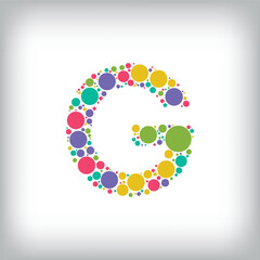 Letter G made of creative colored dots or filled with circles. Creative fonts with unique symbols. Vector illustration.