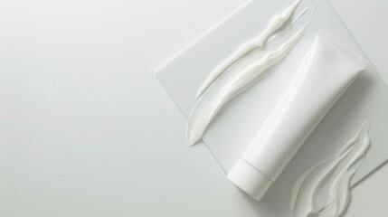 Cream tube on white background with glass texture