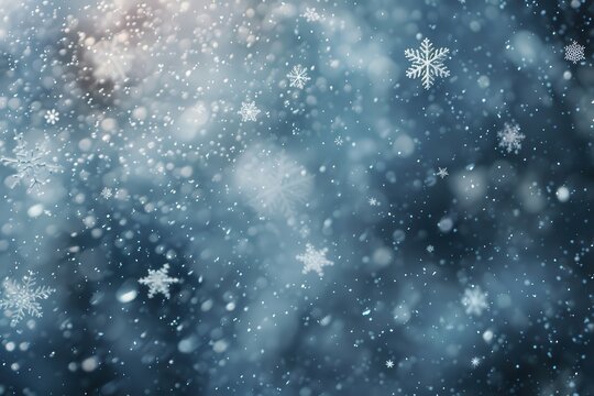 Winter wonderland: snowy background with flurry of snowflakes, festive christmas scene with snowfall, delicate snowflakes dancing in the sky