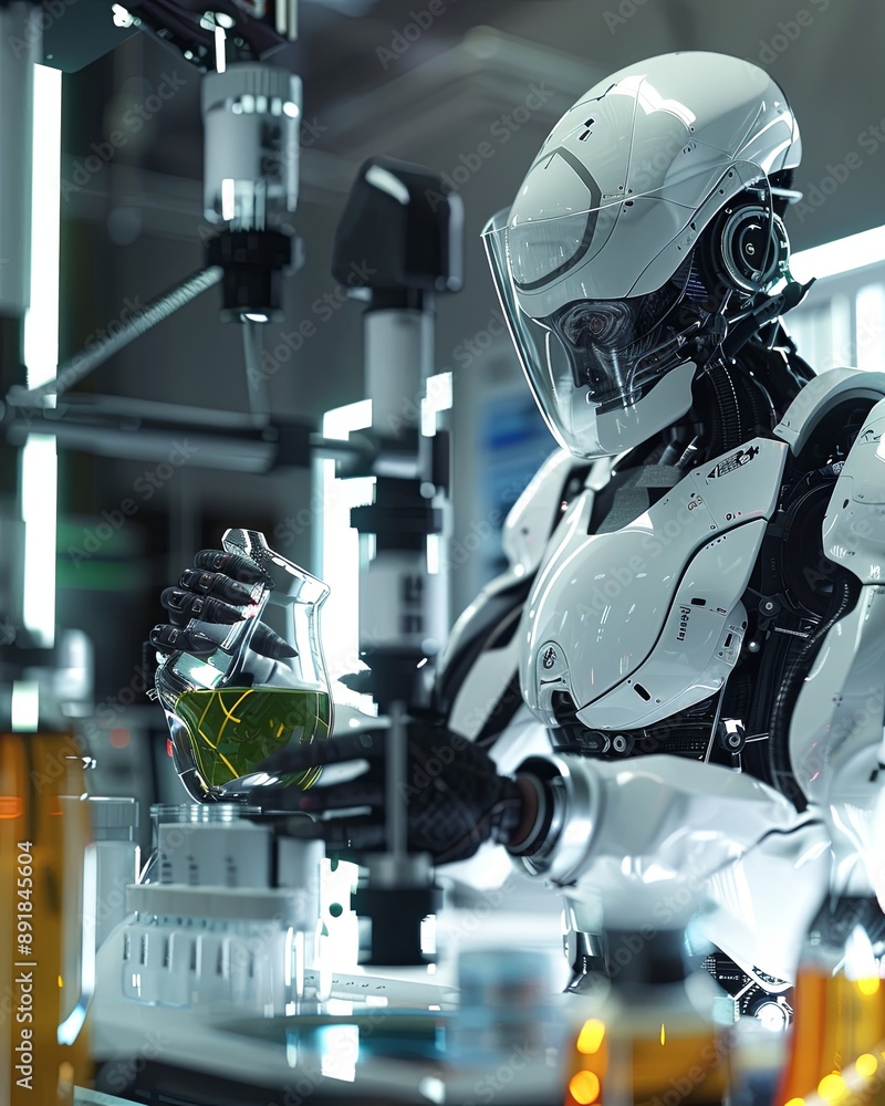 Poster Advanced Android Robot Conducts Chemical Research In Laboratory