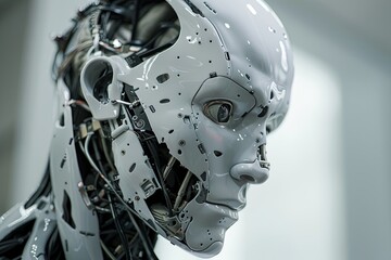Fototapeta premium Advanced Android Robot Humanoid Head Close-Up