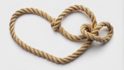 Obraz premium A delicate rope forms a heart shape, tied with a knot, symbolizing eternal love, against a pure white background, perfect for Valentine's Day celebrations.