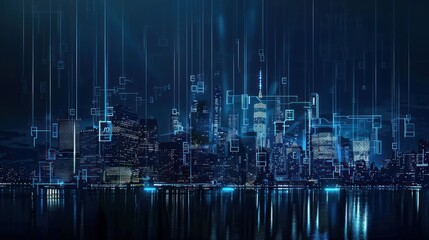 Obraz premium Cityscape with Digital Network Overlay