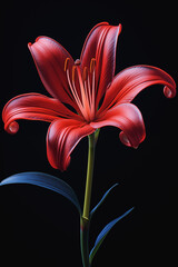 Obraz premium Vibrant Red Lily in Bloom Against Blue Background 