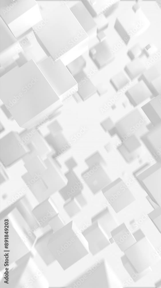 Poster fly through set of white boxes. abstract 3d render geometric background with cubes and shallow dof. 