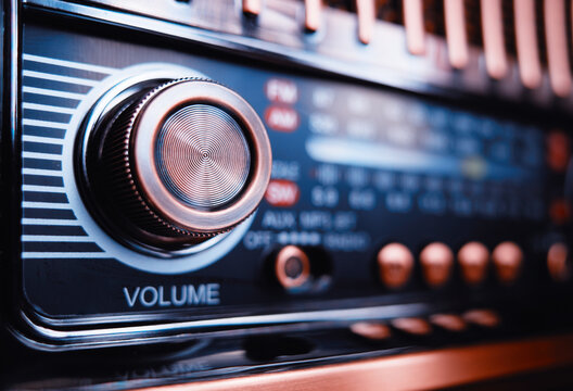 Vintage radio tuner old tech object bokeh background