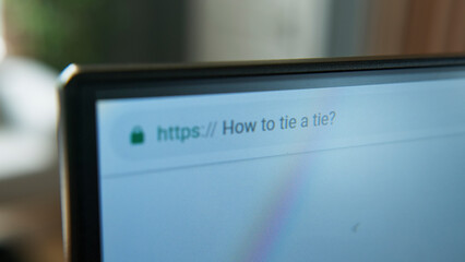 Close-up shot of a computer monitor displaying a web browser with the search query 