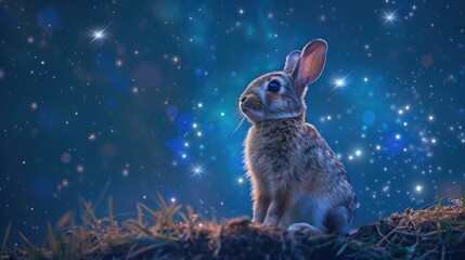 Rabbit Gazing at Starry Night Sky