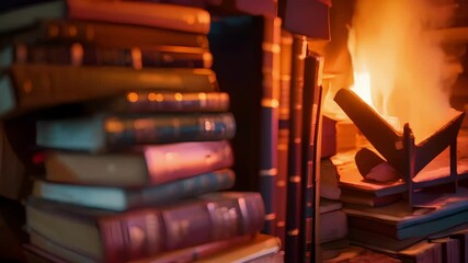 A cozy fireplace with a mantel lined with books adding a touch of warmth and coziness to the room.