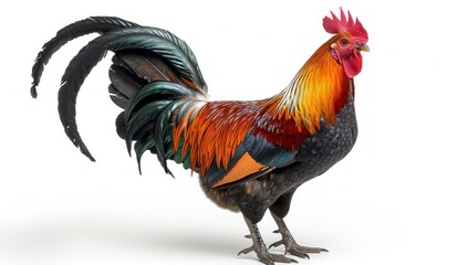 Fototapeta premium A Colorful Rooster Stands Proudly on White Background