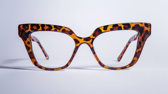 Leopard patterned eyewear on a plain white backdrop