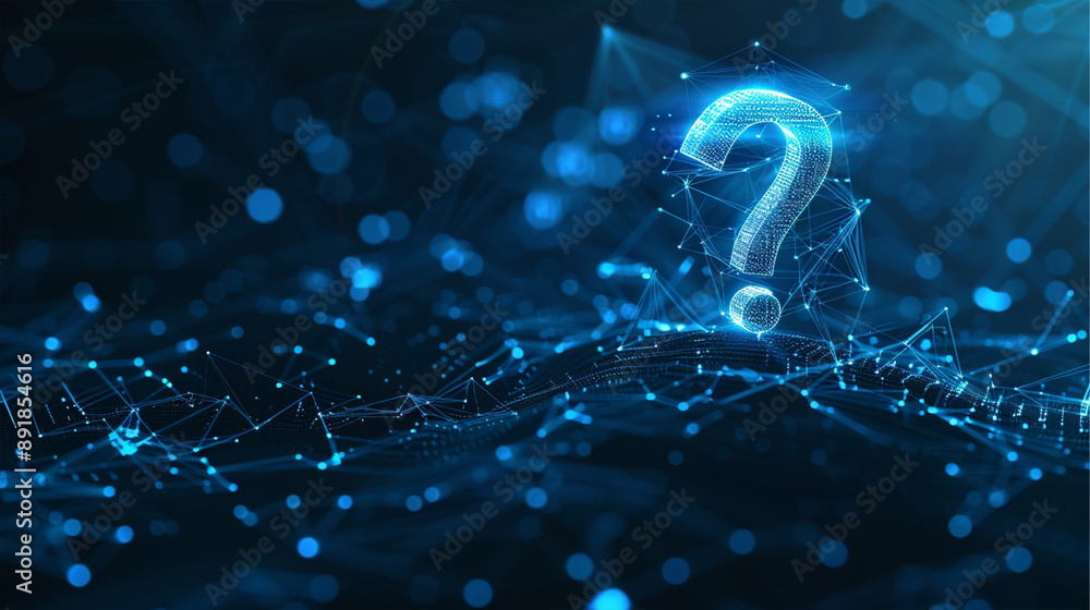 Wall mural abstract technology background with digital wireless network concept and blue question mark on the s