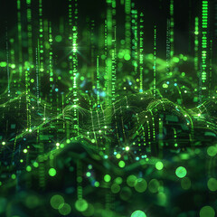 Obraz premium green theme circuits coding numerals technology waves cybersecurity 