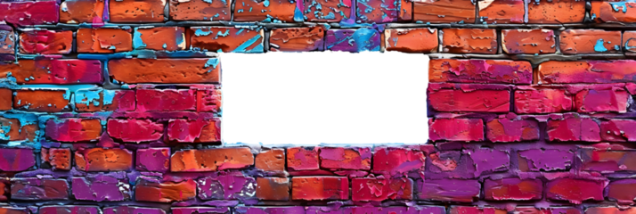 a red and purple brick wall with a blue brick in the middle