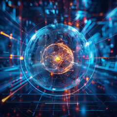 Fototapeta premium technology blue orange orb neon light system 