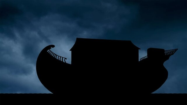 Thunderstorm and Lightning Flash over Noah's Ark, Concept of the Biblical Global Glood