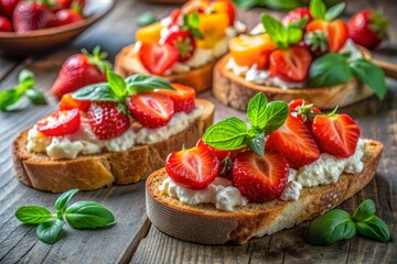 Colorful bruschetta with rich ricotta cheese