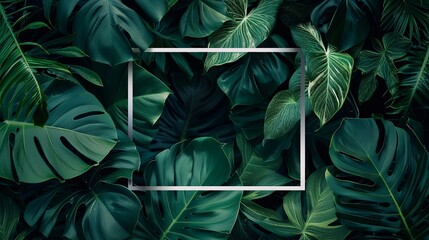 Abstract Art Frame Surrounded by Lush Green Leaves