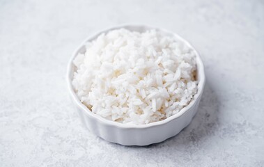 Fresh prepared steamed white rice in a bowl