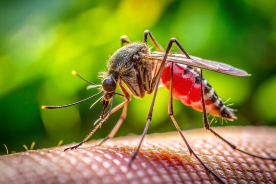 Small nasty insect mosquito bites human, close up photo