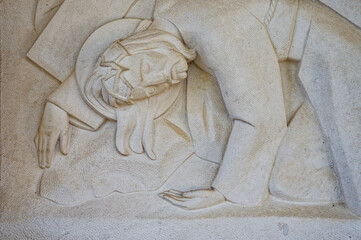 Jesus falls for the third time. Station IX of the Way of the Cross. Valinhos (Fátima), Portugal.