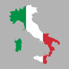 Vector icon map of Italy. Map of Italy in the color of the Italian flag. Illustration of a map of Italy in flat minimalism style.