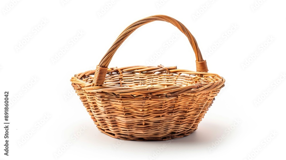 Sticker handmade wicker basket isolated on white background