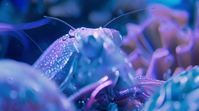 A special tank with blue lighting home to a fascinating group of deep sea creatures such as giant isopods and vampire squid.