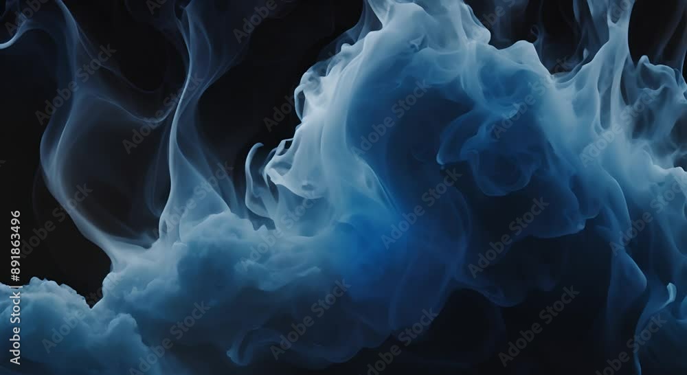 Wall mural Blue smoke on black 4k animation