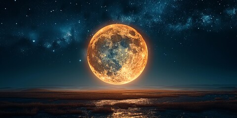 Harvest moon and night sky for National Moonlit Night Day, October 6th, glowing moon, serene setting, tranquil beauty