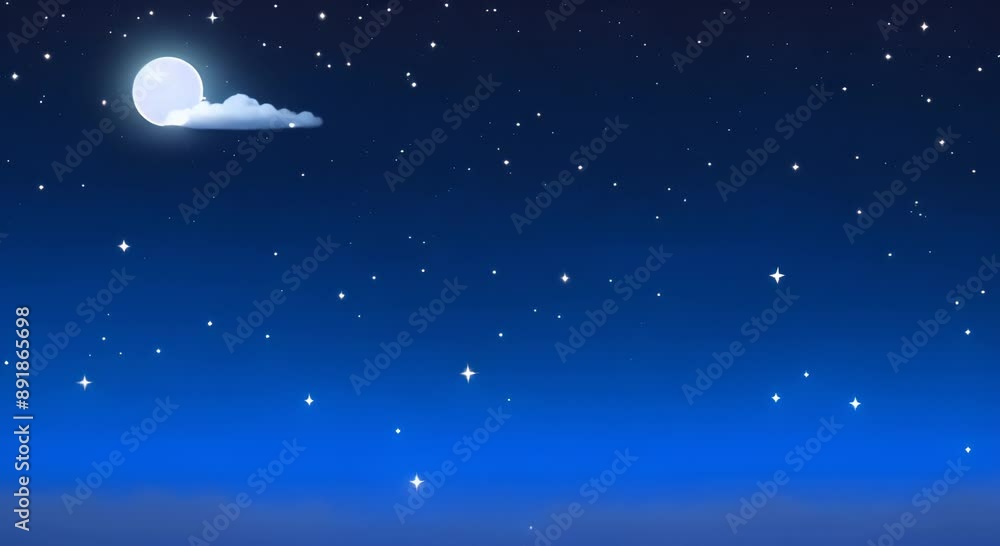 Wall mural dark blue sky with stars and clouds enchanting night view seamless looping time lapse video animatio