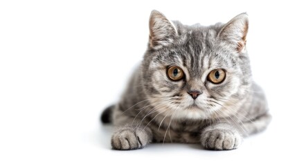 Fototapeta premium Silver tabby British Shorthair cat posing isolated on white background
