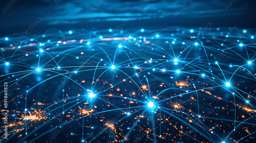 Poster global network background depicting communication technology for internet-based businesses, social n