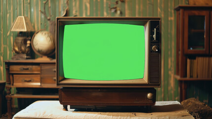 Vintage TV with a green screen to display images, bringing back the retro vibes.